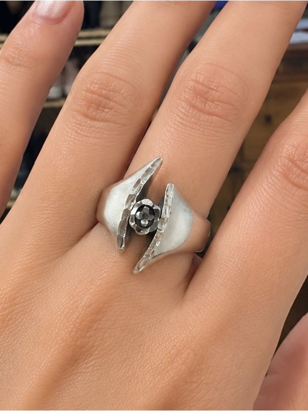 Sterling Silver Abstract Rose Wrap Ring-Artisan Statement Ring